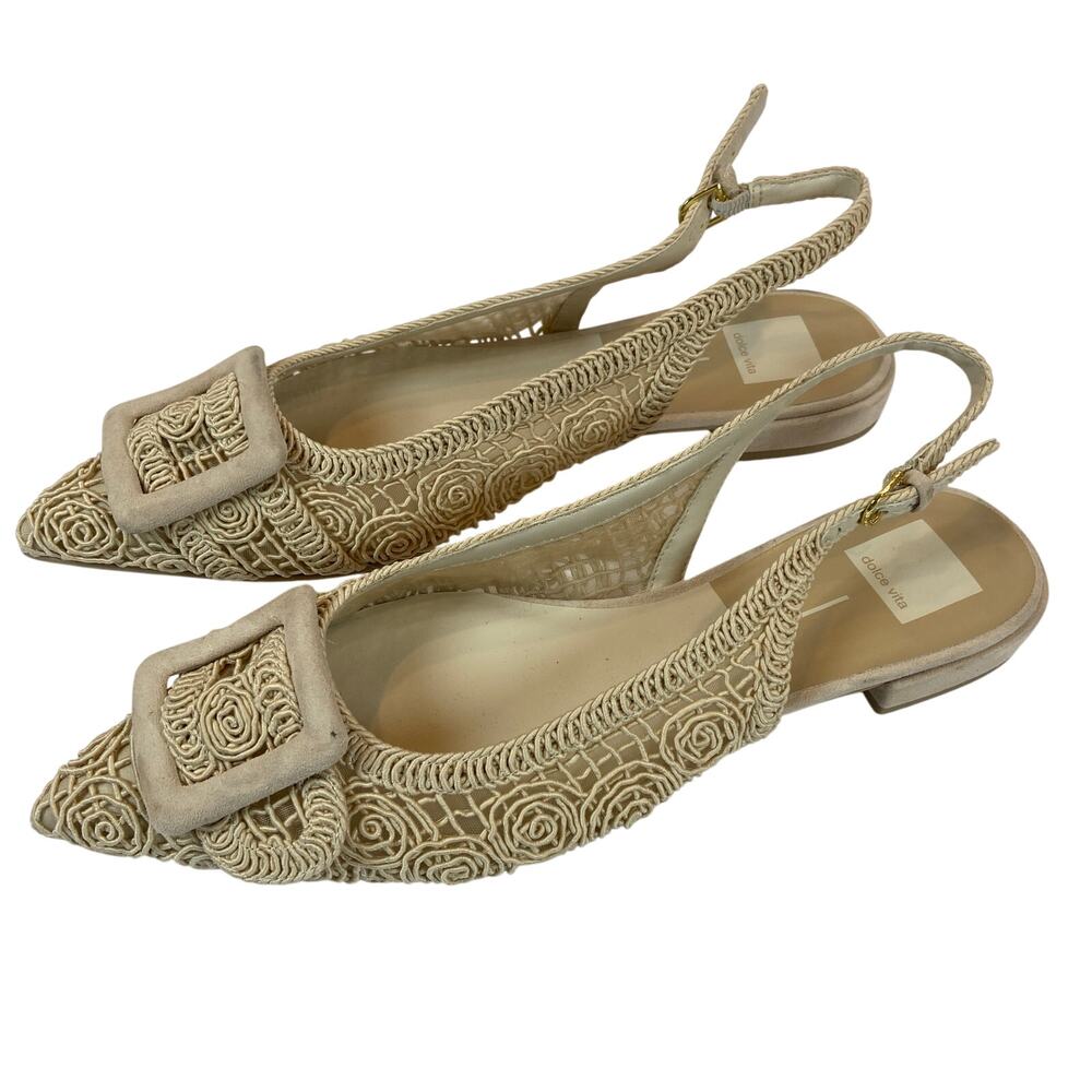 Dolce Vita Beige/Tan Embroidered Slingback Flats